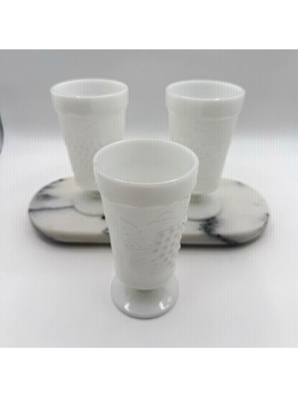 Vintage White Milk Glass Footed Goblets Tumblers Set of 3 Pedestal Glasses